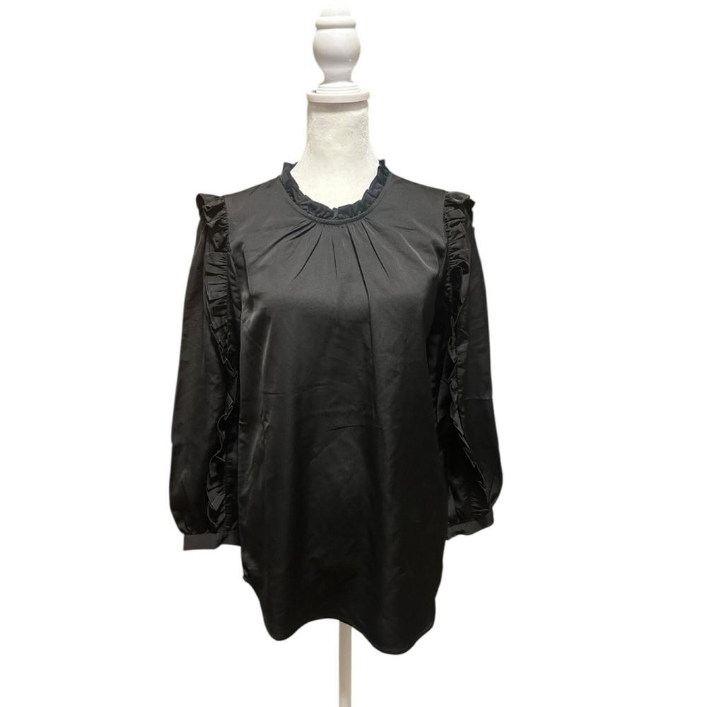 NWT J. Crew Size XS Black Ruffle‎ Sleeve Blouse